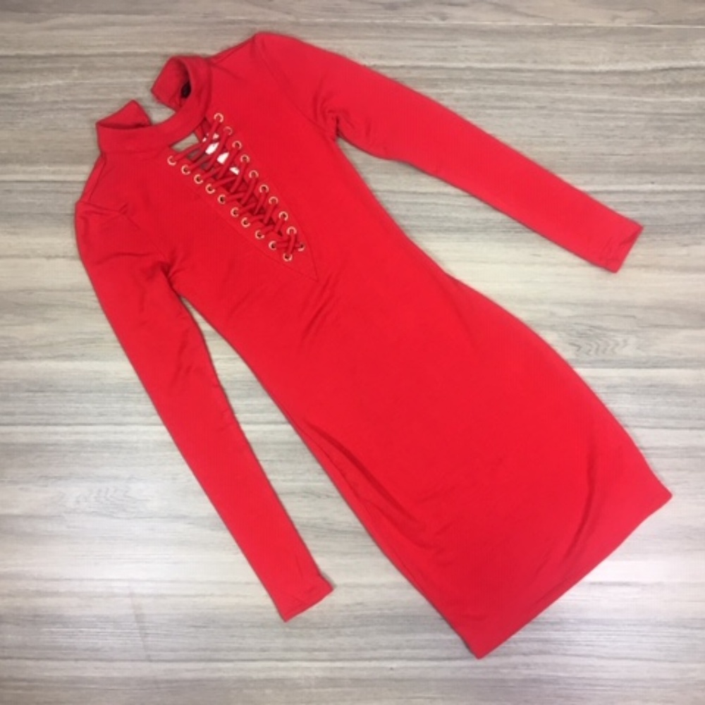 Juniors' Lace-Up Bodycon Dress - Picture 5 of 8